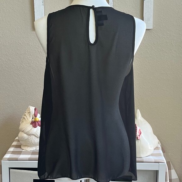 IZ Byer Large sleeveless, sheer black blouse with high neckline. Black. - Picture 3 of 4